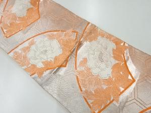 アンティーク　地紙に牡丹模様織出し袋帯（材料）